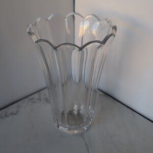 Vintage Val Saint Lambert Clear Crystal Scalloped Vase from Belgium